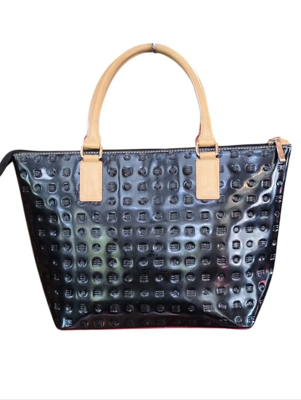 Arcadia Monogram Italian Leather Black Patent Satchel